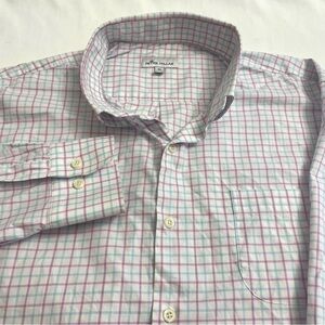 Peter Millar Crown Tattersall Sport Shirt Pink Blue White Check Stretch Men’s XL